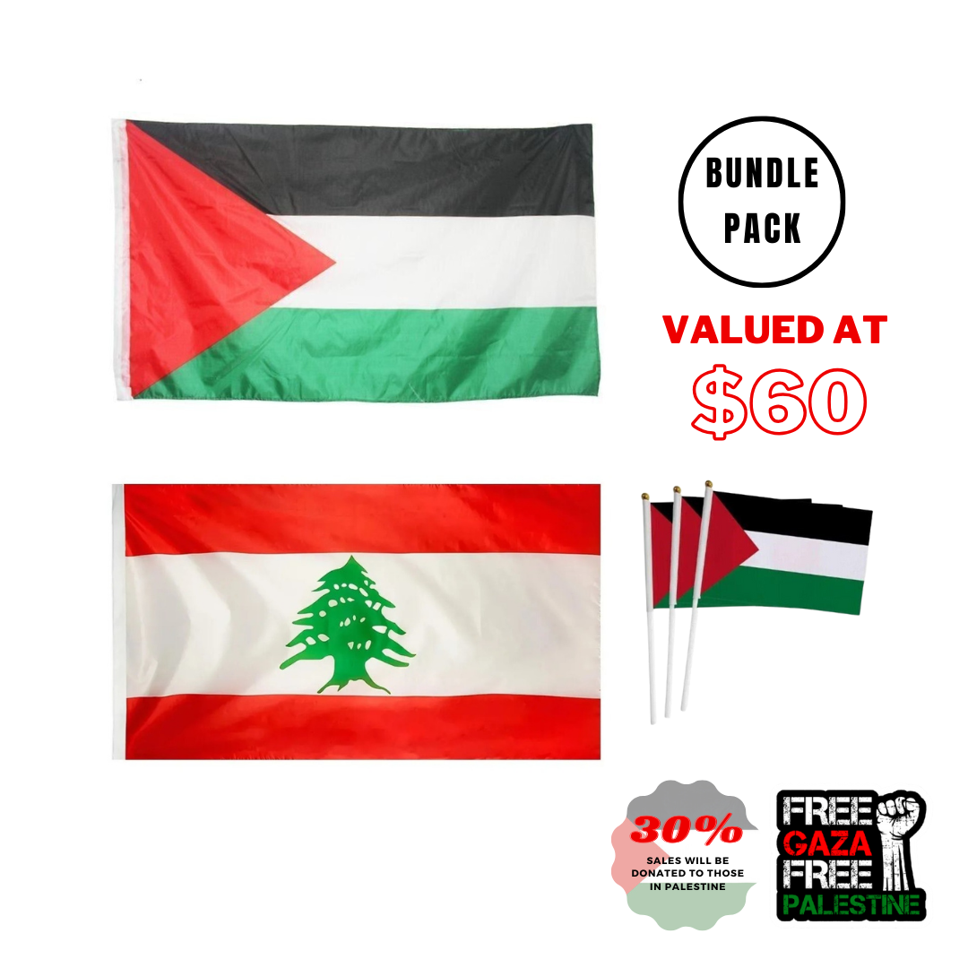 BUNDLE PACK 2 - Large Palestine Flag, Large Lebanon Flag, Handheld Mini Flag BUNDLE PACK 2 - Large Palestine Flag, Large Lebanon Flag, Handheld Mini Flag