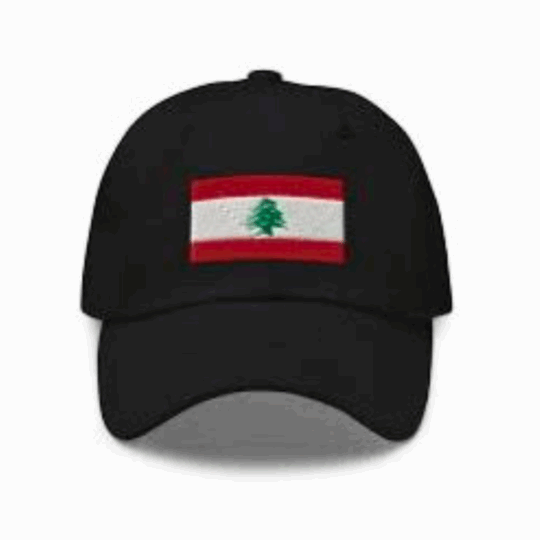 Lebanon Flag Cap Hat Cap, Black colour with Lebanon Flag centred