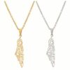 Palestine Map Necklace in Gold and Silver featuring 'On This Land' poem against white background
