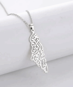 Close up image of On This Land Palestine Necklace in Silver