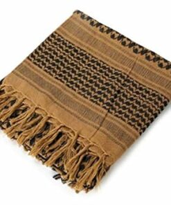 Close up of Palestine keffiyeh shemagh, tan and black pattern, folded