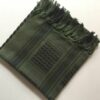 Close up of Palestine keffiyeh shemagh neck scarf, army green and black colour, folded