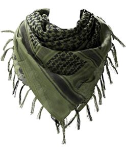 Palestine keffiyeh shemagh, green and black pattern, worn as neck scarf