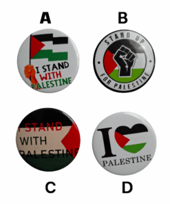 Four designs of our Large 4.5cm Palestine Pin Badge
