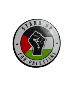 Top View of our Stand up for Palestine Fist Button Pin Badge