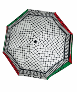 Image of open Palestine Umbrella with text