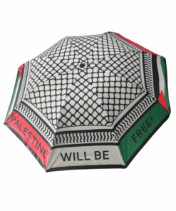 Image of open Palestine Umbrella with text 'Palestine Will be Free'