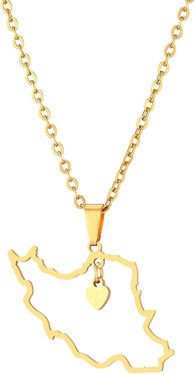 Iran Map Necklace in Gold Close up image of pendant for Iran Map Necklace in Gold