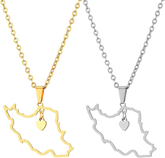 Iran Map Necklace in Silver or Gold
