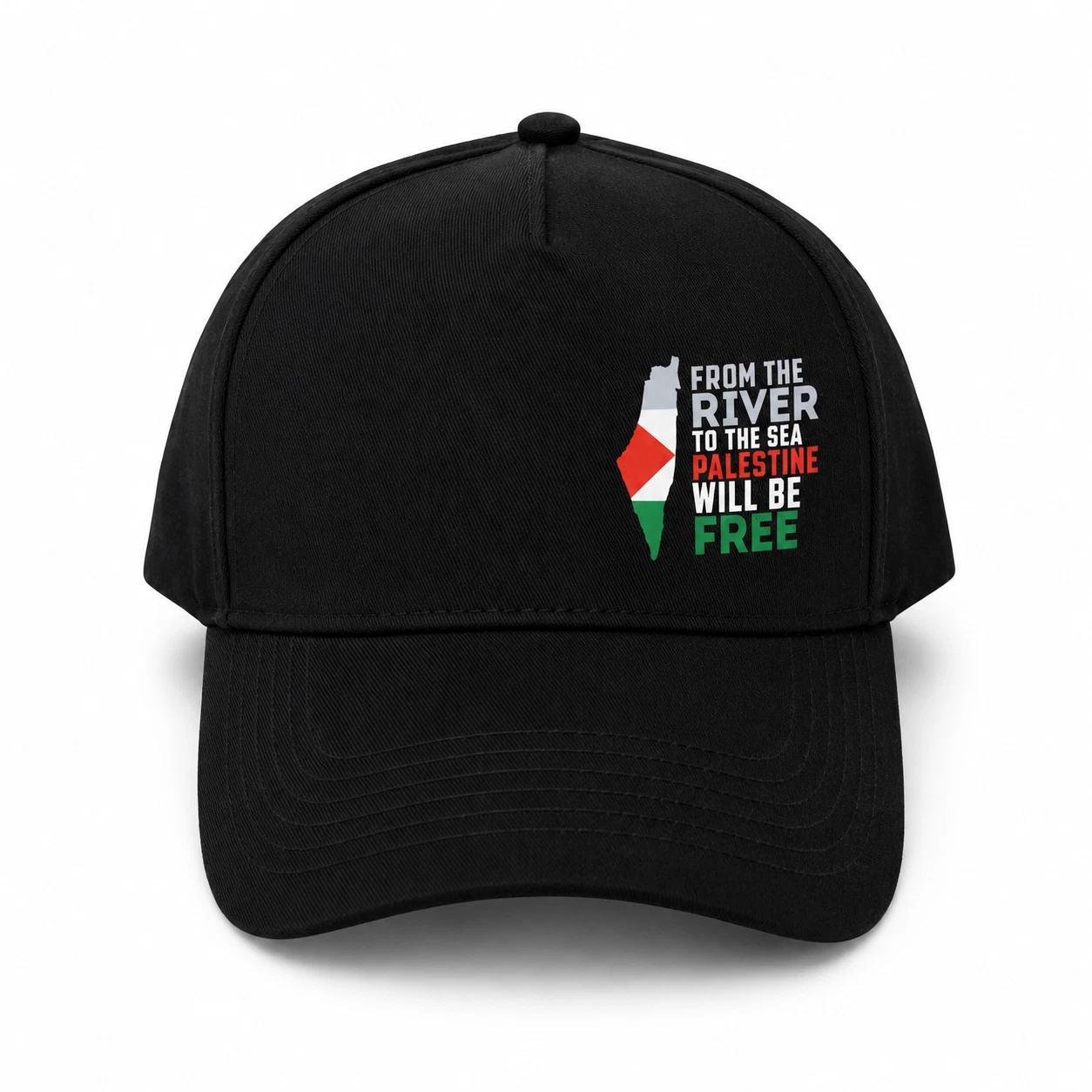 River to the Sea Palestine Larger Bolder Hat Full front image of our River to the Sea Palestine Larger Bolder Hat